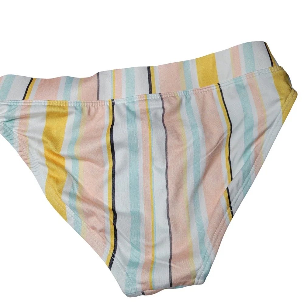 Roxy Girl Striped Bikini Bottom Yellow Pink Blue V-Waist Size M 10/12